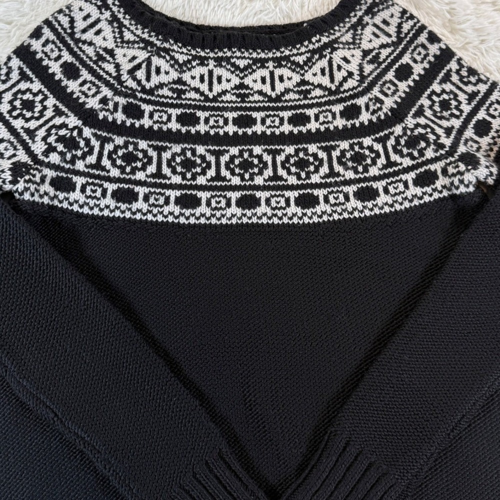 American Eagle Fair Isle Geometric Wool Knit Sweater Black White Women's Medium - Picture 2 of 11
